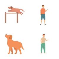 Man and dog in different poses illustration set vector
