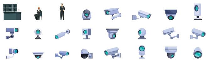 surveillance system icons set . A collection of various security cameras vector
