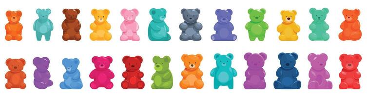 Jelly bears icons set . A row of colorful teddy bears are sitting in a line vector