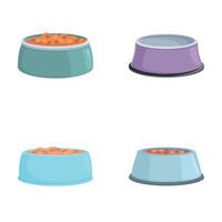 Set of empty and full pet bowls vector