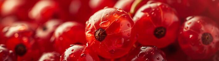 Closeup of a red currant texture, smooth and shiny, bright red with tiny seeds inside photo