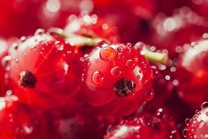 Closeup of a red currant texture, smooth and shiny, bright red with tiny seeds inside photo