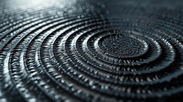 Textured metal background with a pattern of swirling grooves, shot from a low angle photo