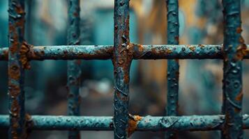 Macro shot of a metal grid with a focus on the intersection points, against a blurred background photo
