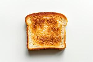 One slice of toasted bread top view white background photo