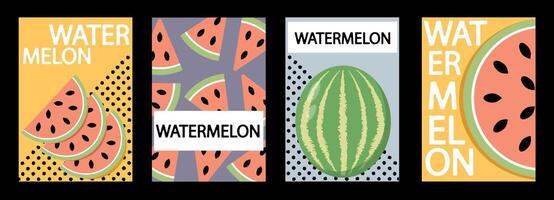 Set of labels, posters and price tags with watermelon fruits in a bright minimalistic style. vector