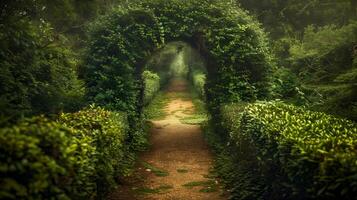 Overgrown path leading to nowhere, symbolizing lost direction and uncertainty photo