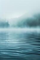 Vertical lake view in foggy day. Nature background with copy space. photo
