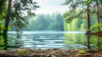 Beautiful lake view with trees. Summer background with copy space. photo