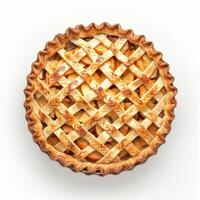 A rustic apple pie with a lattice crust, freshly baked, isolated on a white background photo