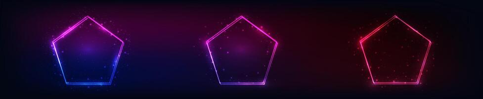 Neon double frame in pentagon form with shining effects vector