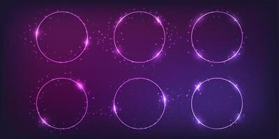 Set of six neon frames with shining effects vector