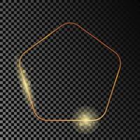 Gold glowing rounded pentagon shape frame vector