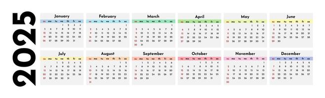 Calendar for 2025 isolated on a white background vector