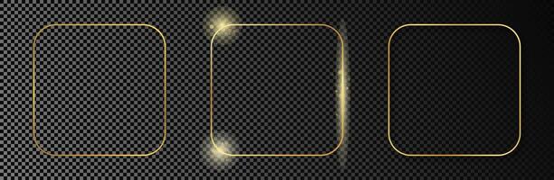 Gold glowing rounded square frame vector