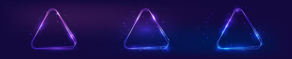 Neon double rounded triangle frame with shining effects vector