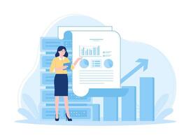 Activities that review company financial data concept flat illustration vector
