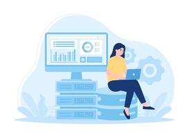 Analytics and data science. database analysis statistical reports automation of information processing. and big data concept flat illustration vector