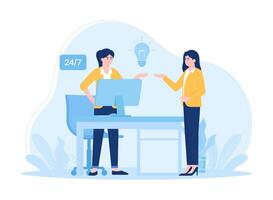 Business teamwork sharing ideas and discussing projects concept flat illustration vector