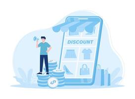 márketing o especial ofertas descuentos, en línea compras concepto plano ilustración vector