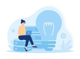 Creative ideas and imagination in a light bulb as a metaphor and big data concept flat illustration vector