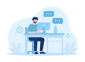Customer support working in a call center concept flat illustration vector