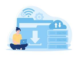 Large data transfer and storage concept flat illustration vector