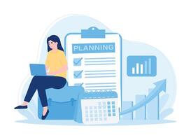 a woman analyzes the data and plans the work concept flat illustration vector