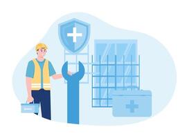 workers on medical duty concept flat illustration vector