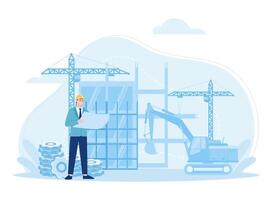 architecture building process concept flat illustration vector