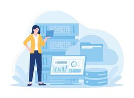 dashboard analytics. computer performance evaluation. chart on screen statistics analysis concept flat illustration vector