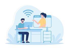 customer support service online help solve client problems concept flat illustration vector