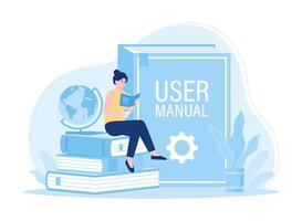 A student sits on a book reading concept flat illustration vector