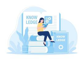 A student sits on a book reading concept flat illustration vector