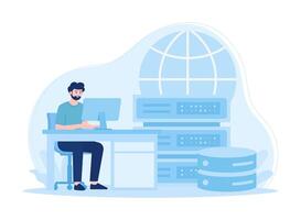 Analytics and data science. database analysis statistical reports automation of information processing. and big data concept flat illustration vector