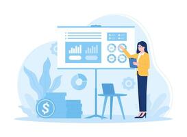 An employee presents business improvements concept flat illustration vector