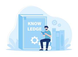 Students sit on books and read science concept flat illustration vector