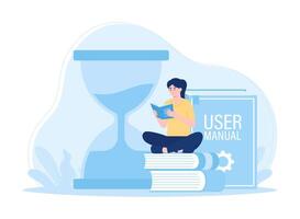 Time management women learn from books concept flat illustration vector