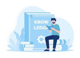 A man reads a book and explores science concept flat illustration vector