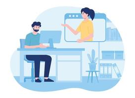 man meeting with woman on computer concept flat illustration vector