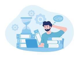 students are stressed when doing assignments concept flat illustration vector