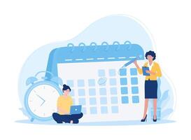 Office worker with calendar planning schedule. time management businessman entrepreneurship concept flat illustration vector