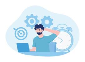 a man completing work on a deadline concept flat illustration vector