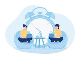 two women studying together in front of a laptop concept flat illustration vector
