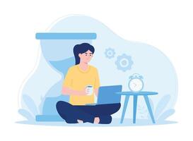 a woman studying in front of a laptop concept flat illustration vector