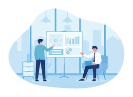 employee presenting in front of the boss a graph of growth data concept flat illustration vector