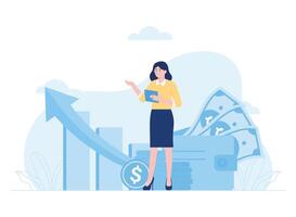 women investing money concept flat illustration vector
