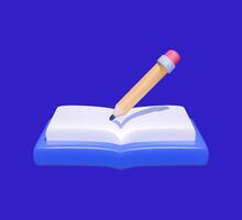 3D pencil writing in open book. vector