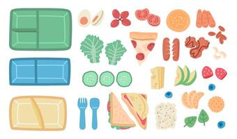 Food items with empty bento boxes. vector