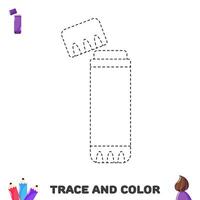 Trace and color glue stick. Educational worksheet for kids with school supply vector